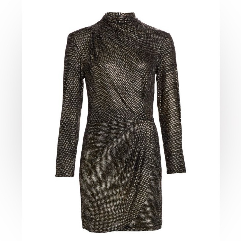 IRO Rasile Turtleneck Metallic Dress Black & Gold 36 US 4